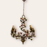 Italian Tole Ceramic Flower Chandelier, 1960s