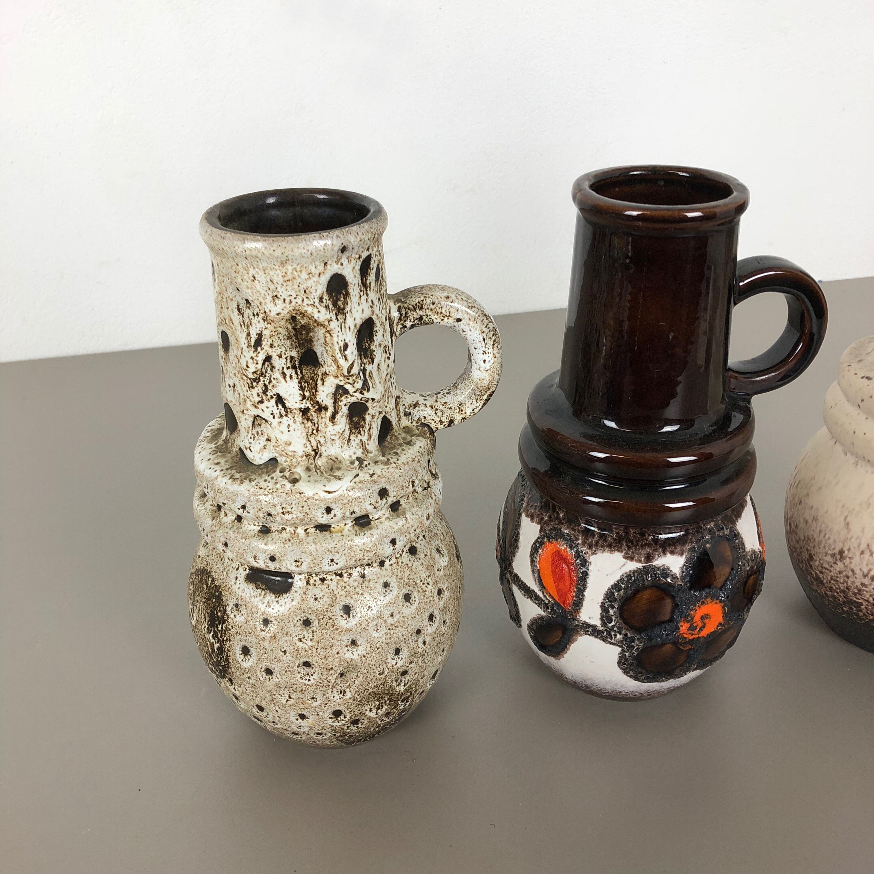 Set of three 1970s pottery fat lava "vienna" vases made by Scheurich, Germany