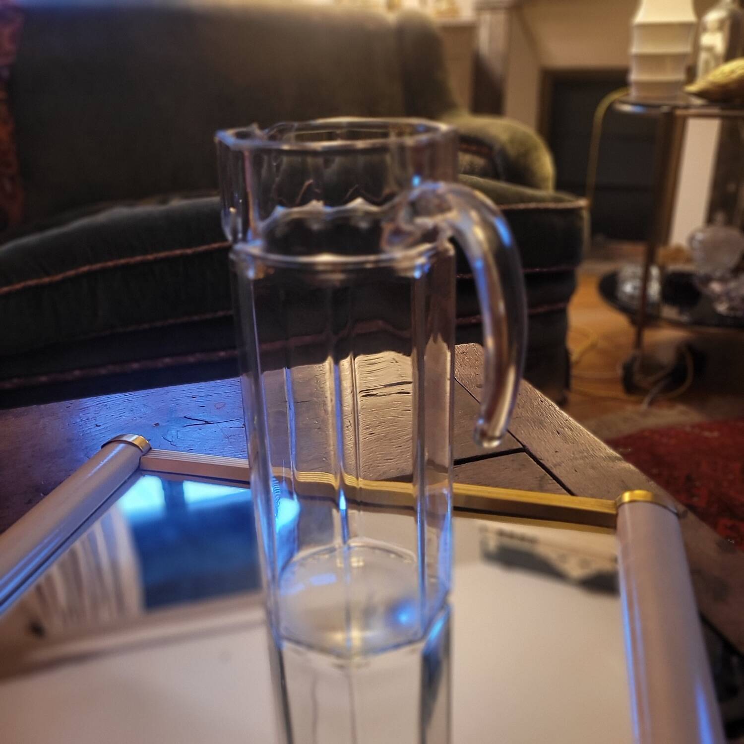 thick moulded glass octagonal jug – France – 1950s–1960s