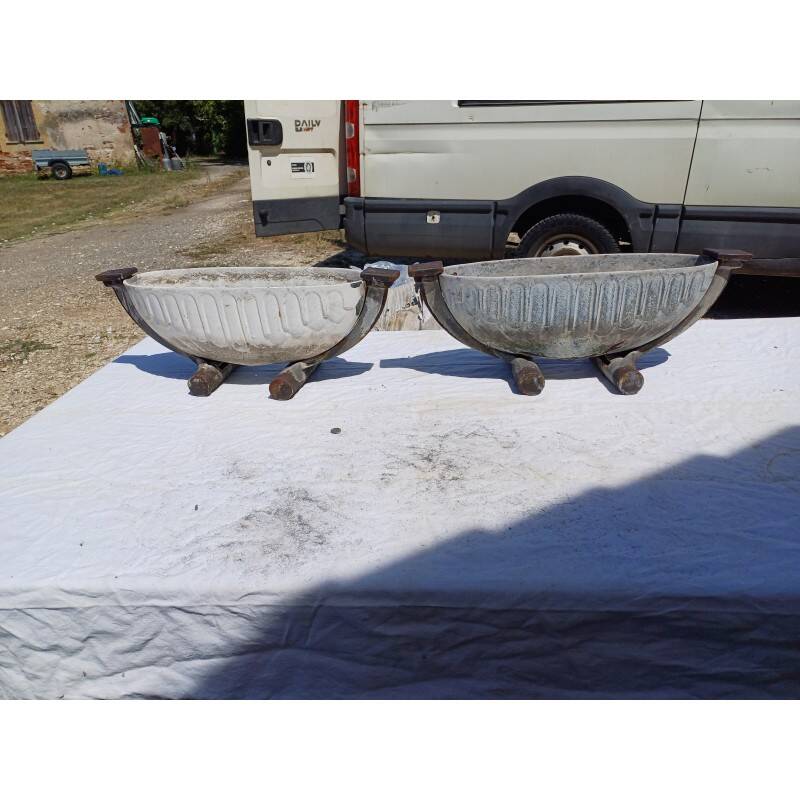 Pair of Art Deco enameled cast iron vases