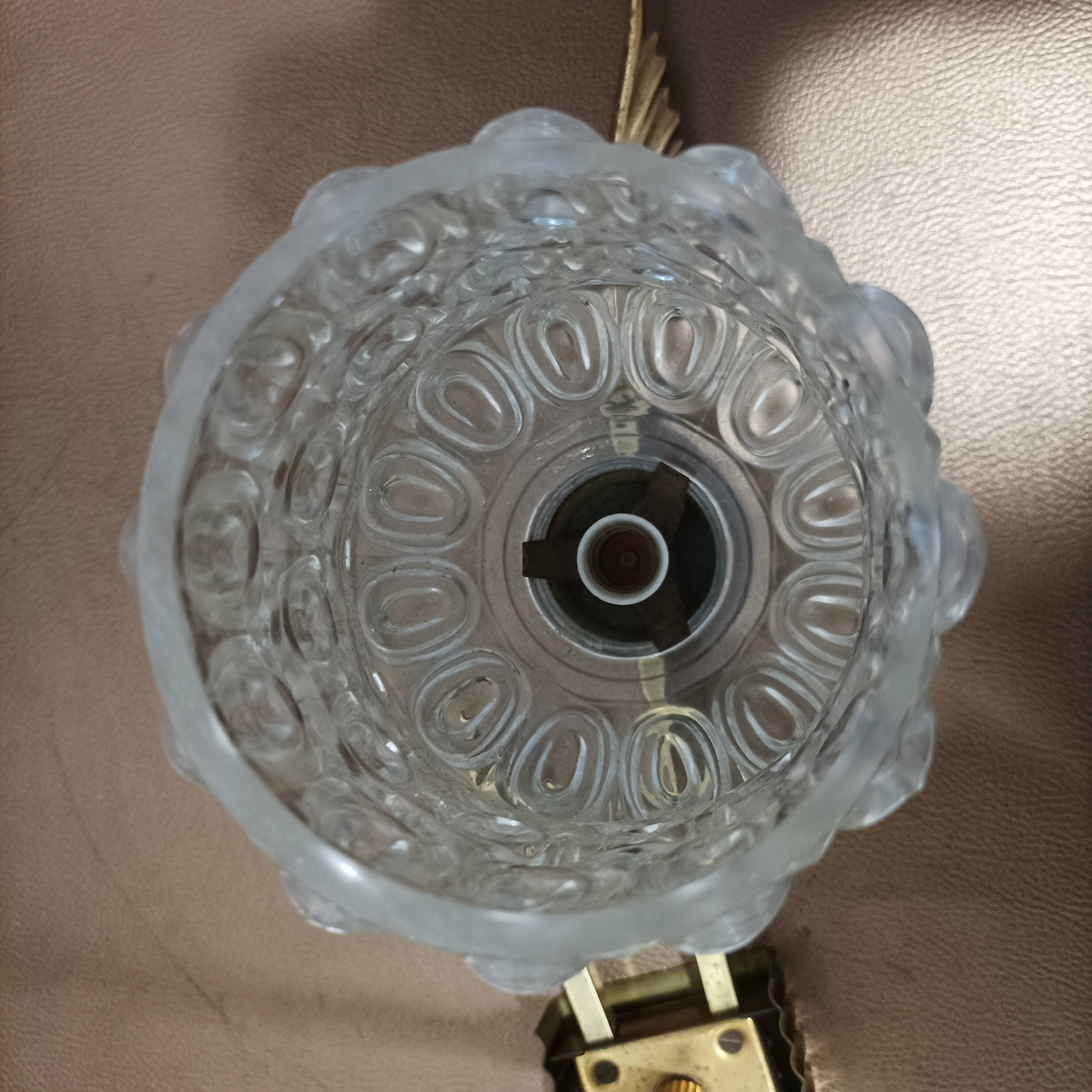 Vintage 1960s glass and brass chandelier from the 50s - 2 branches