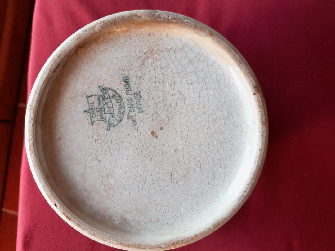 Old ceramic jar with jam creil montereau