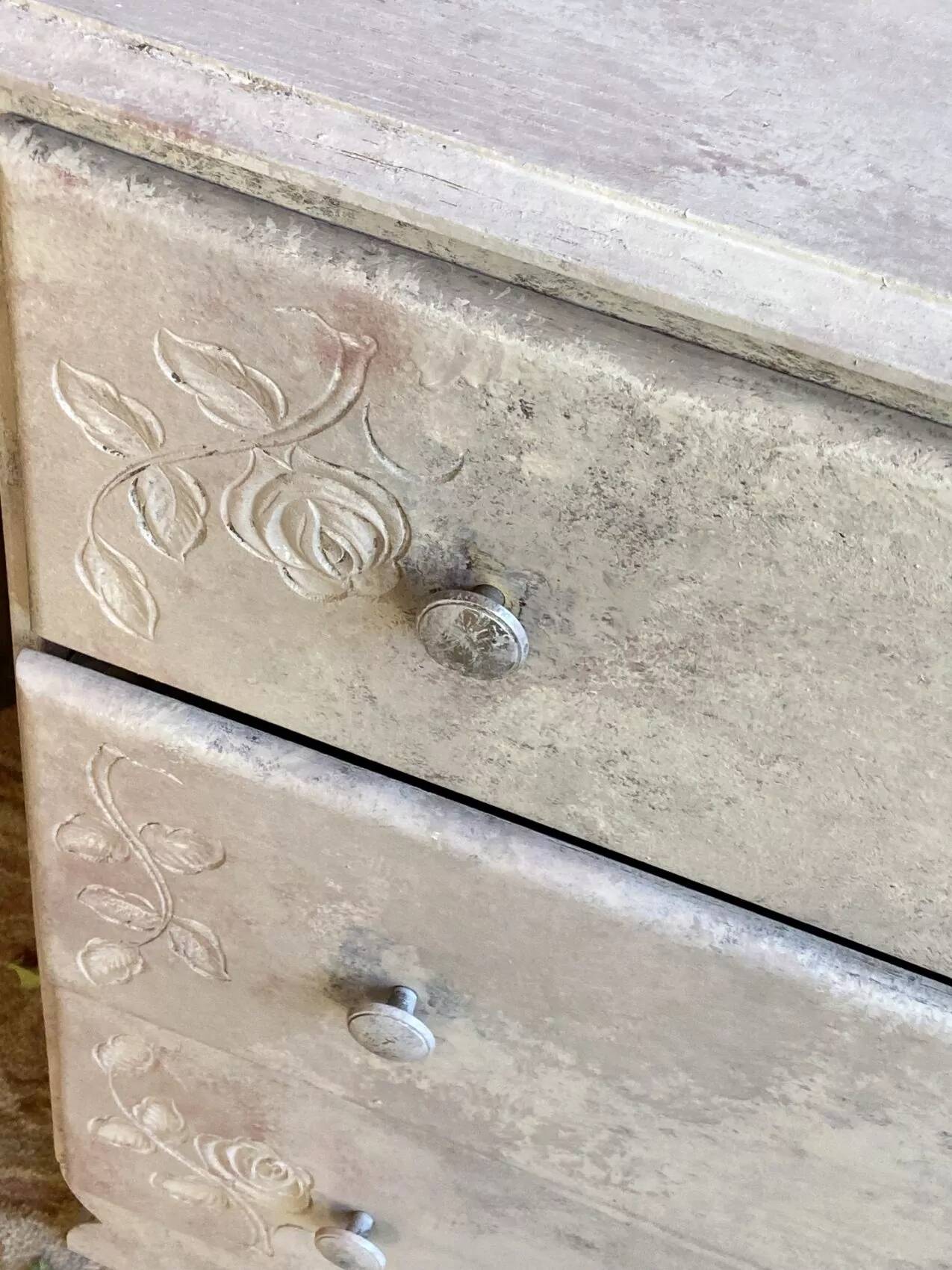 Art Deco chest of drawers in patinated beige oak – low profile