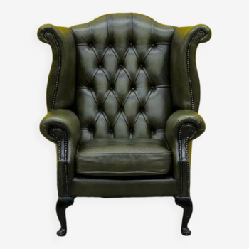 Vintage Green leather chesterfield wingback armchair