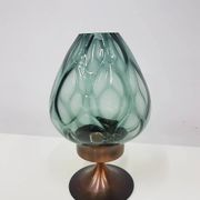 Candlestick, gold-tone brass, clear greenish glass, Austria, 1960s.