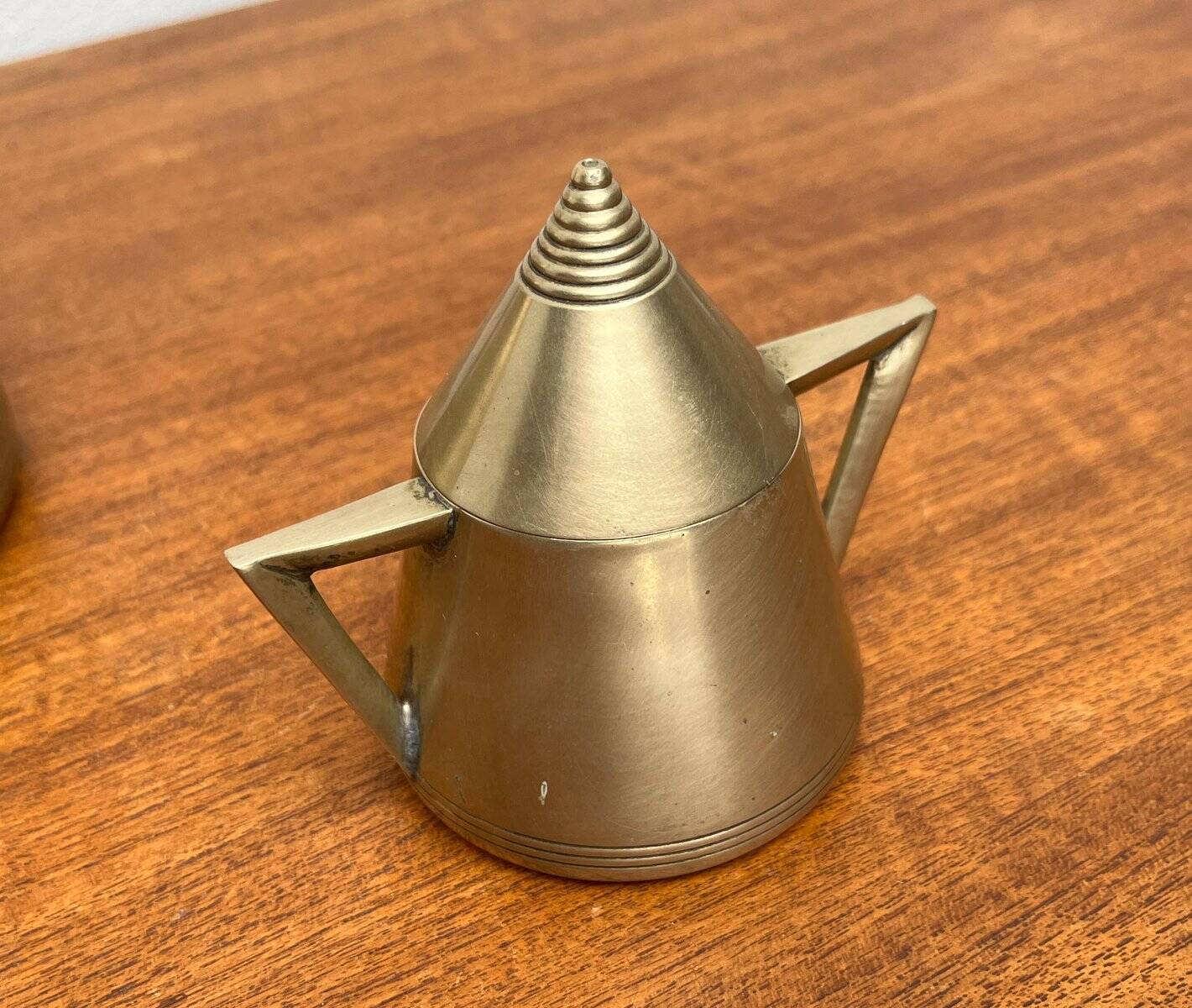 Metal Art Deco teapot, sugar bowl, milk jug, 1960s, set of 3