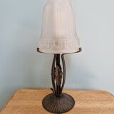 Art deco lamp in wrought iron and pressed-molded glass 1920s 1930s