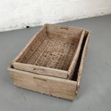 Set of 2 old large baskets with logs wood and wicker