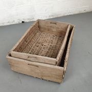 Lot de 2 anciens grands paniers à bûches bois et osier