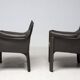 Pair of Cassina Cab 414 sun loungers in grey elephant skin by Mario Bellini.