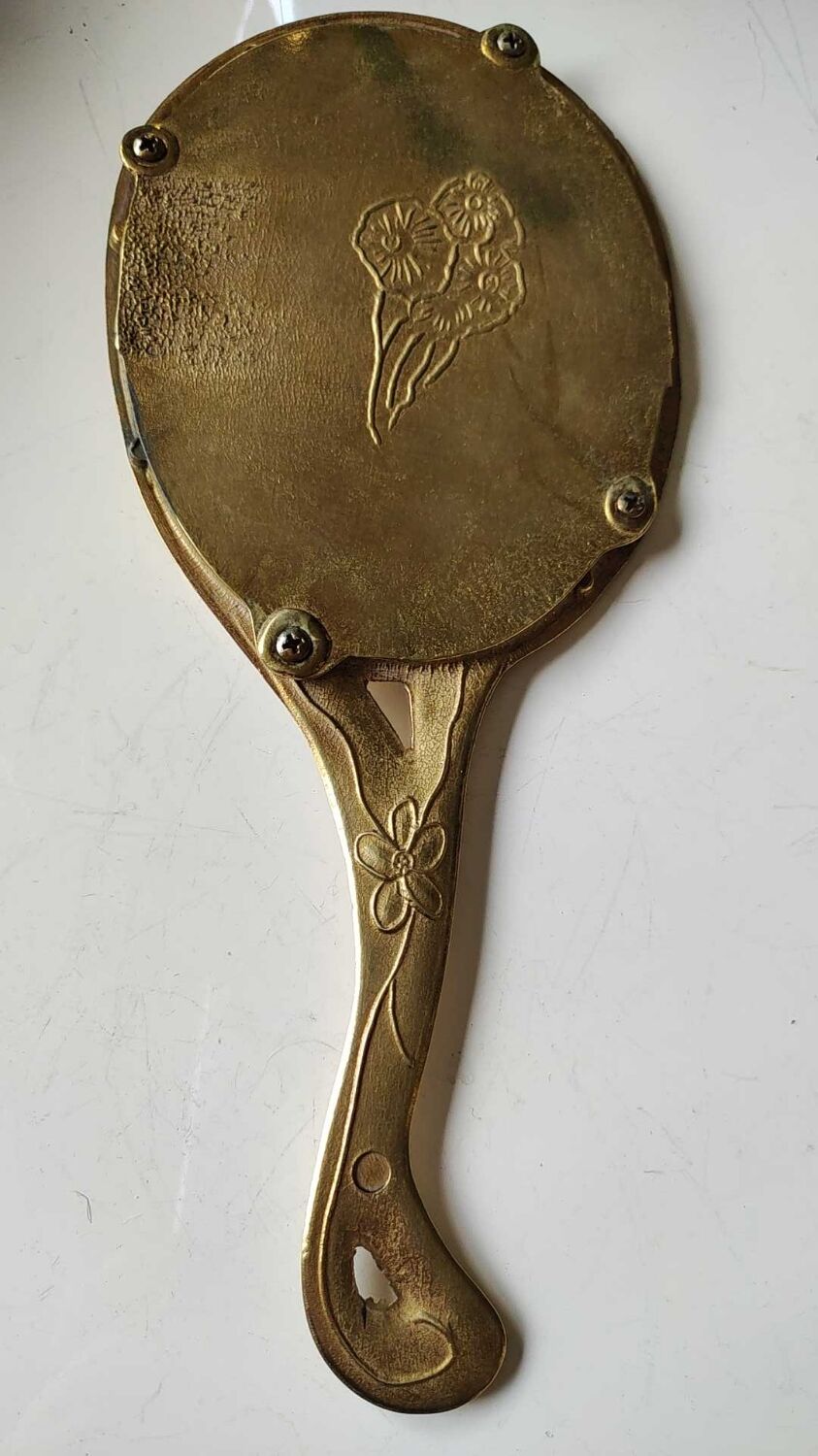 Miroir à main ovale en laiton
