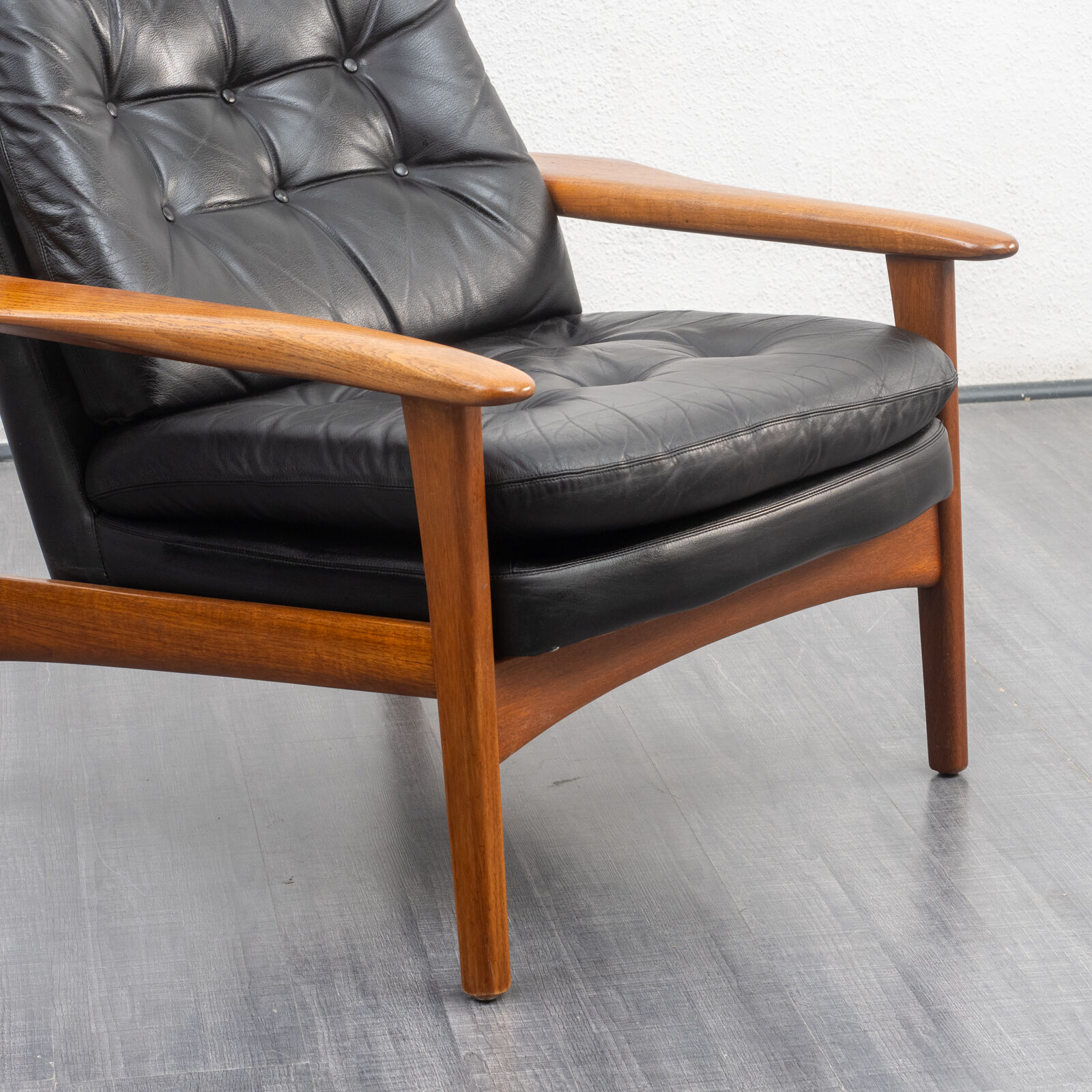 Fauteuil en teck et cuir, vintage, style scandinave