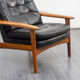 Fauteuil en teck et cuir, vintage, style scandinave