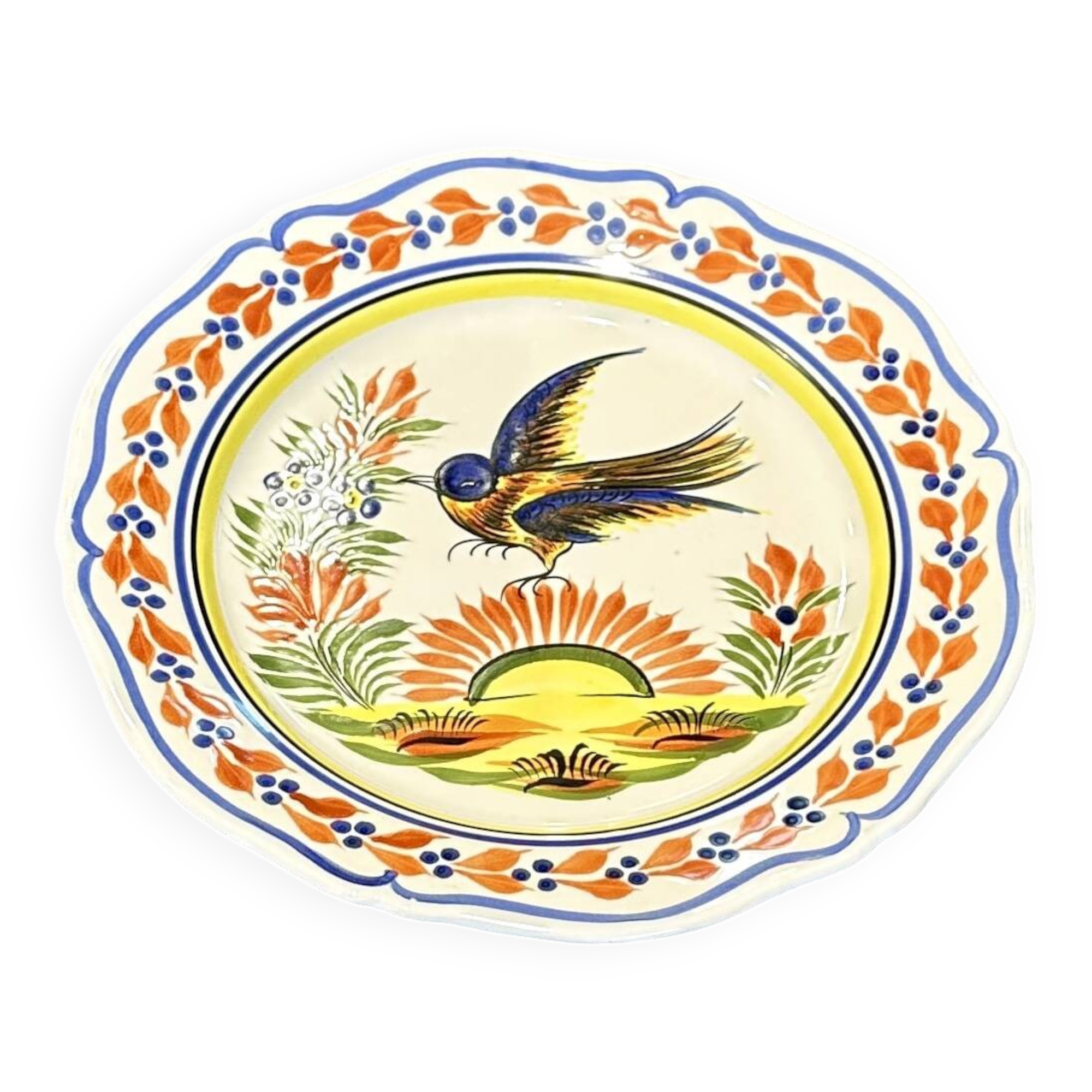 Assiette Faïence Bretonne Henriot Quimper – Décor Oiseau Multicolore