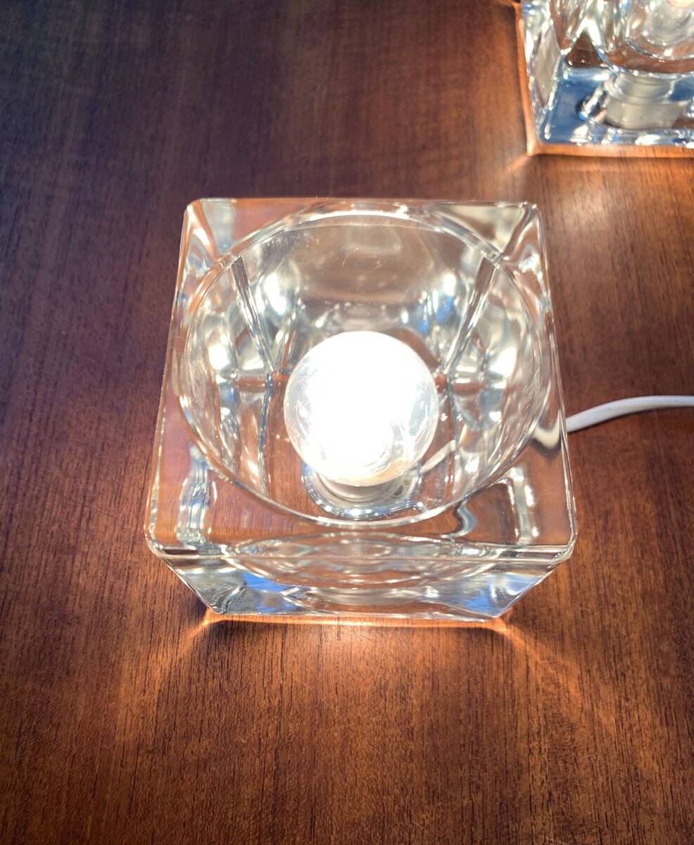 Vintage German glass cube table lamps TA 14 by Peill & Putzler, 1970s, set of 2.