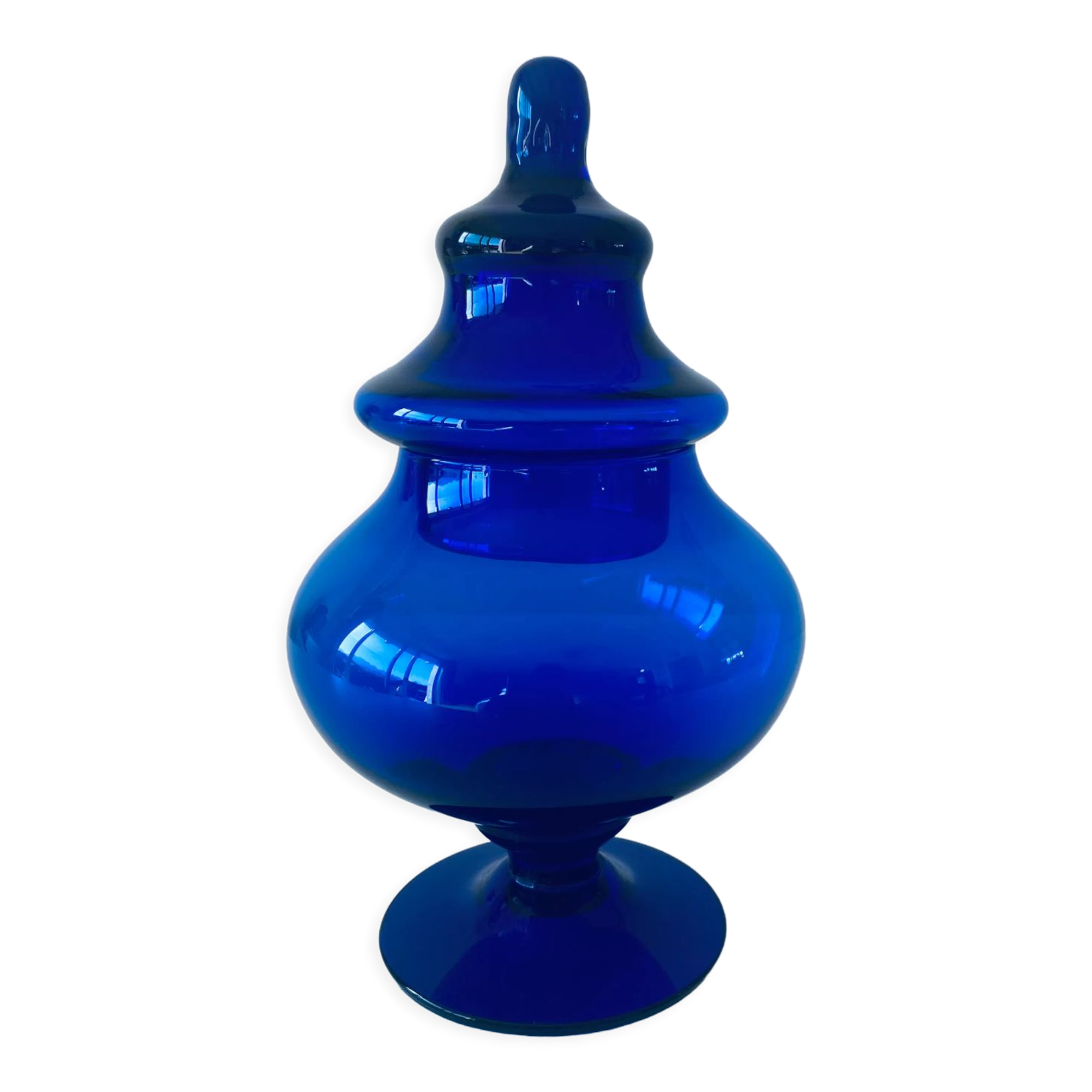 Blue glass apothecary shaped bottle
