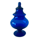 Blue glass apothecary shaped bottle