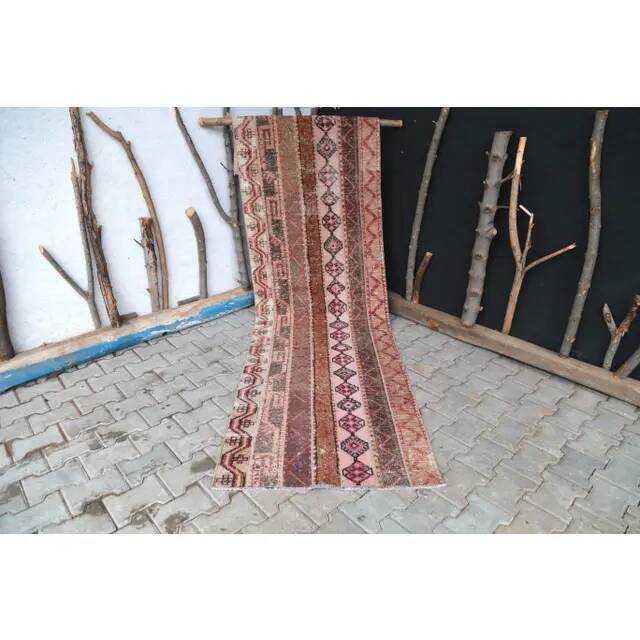 1970's Vintage Turkish Hand-Knotted Hallway Kitchen Runner Rug 84x296