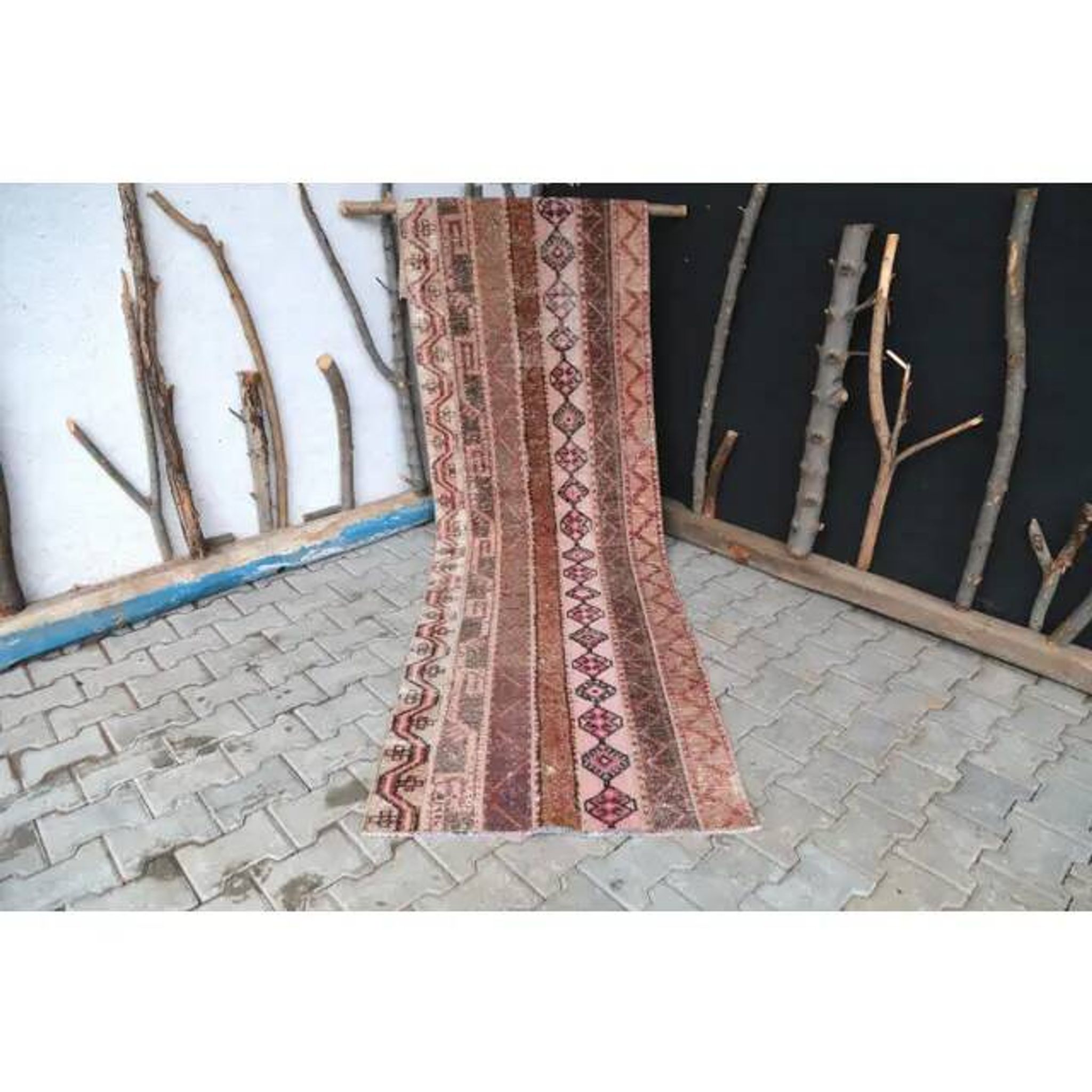 Tapis de couloir de cuisine turc vintage des années 1970, noué à la main, 84x296.