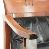 Black leather Art Deco design dining/side/desk chair with armrests
