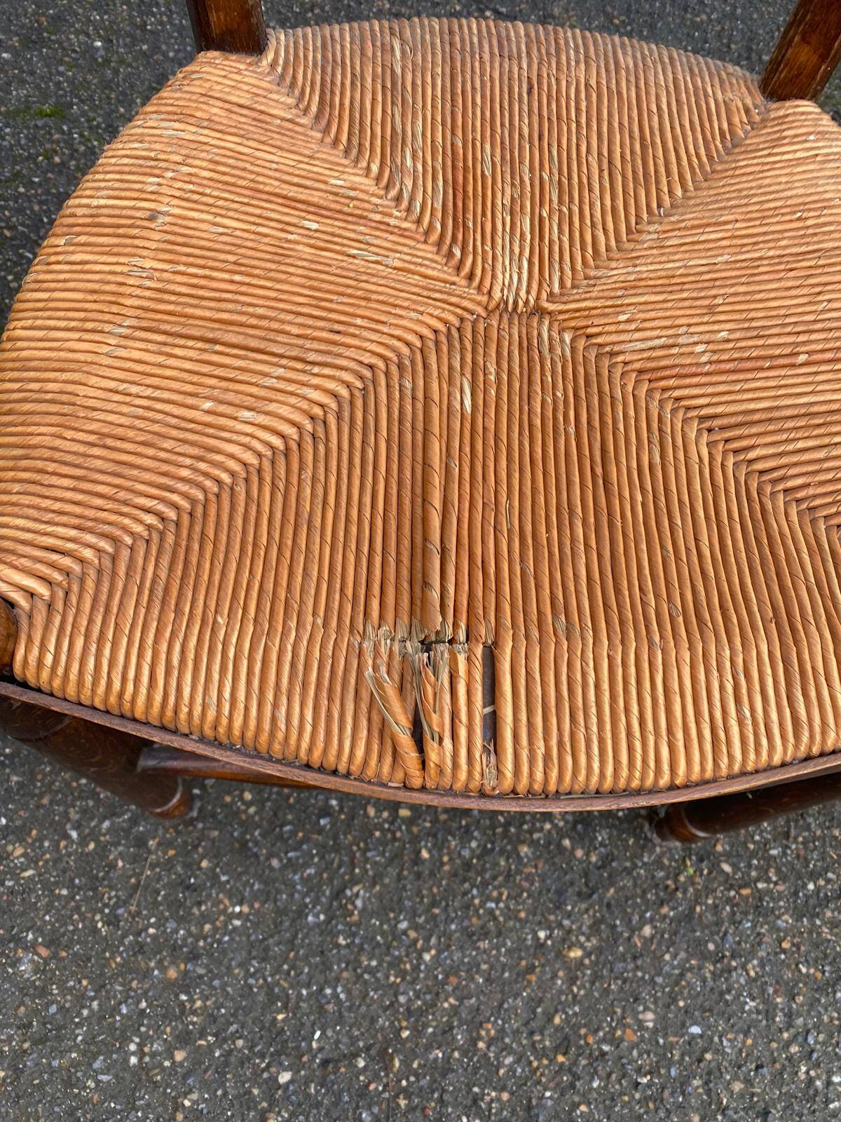4 Provençal chairs, solid dark oak with rush seats.