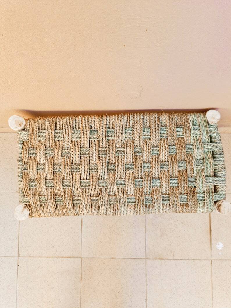 Solid wood and natural wicker bench, rattan bench, wooden bench, bench