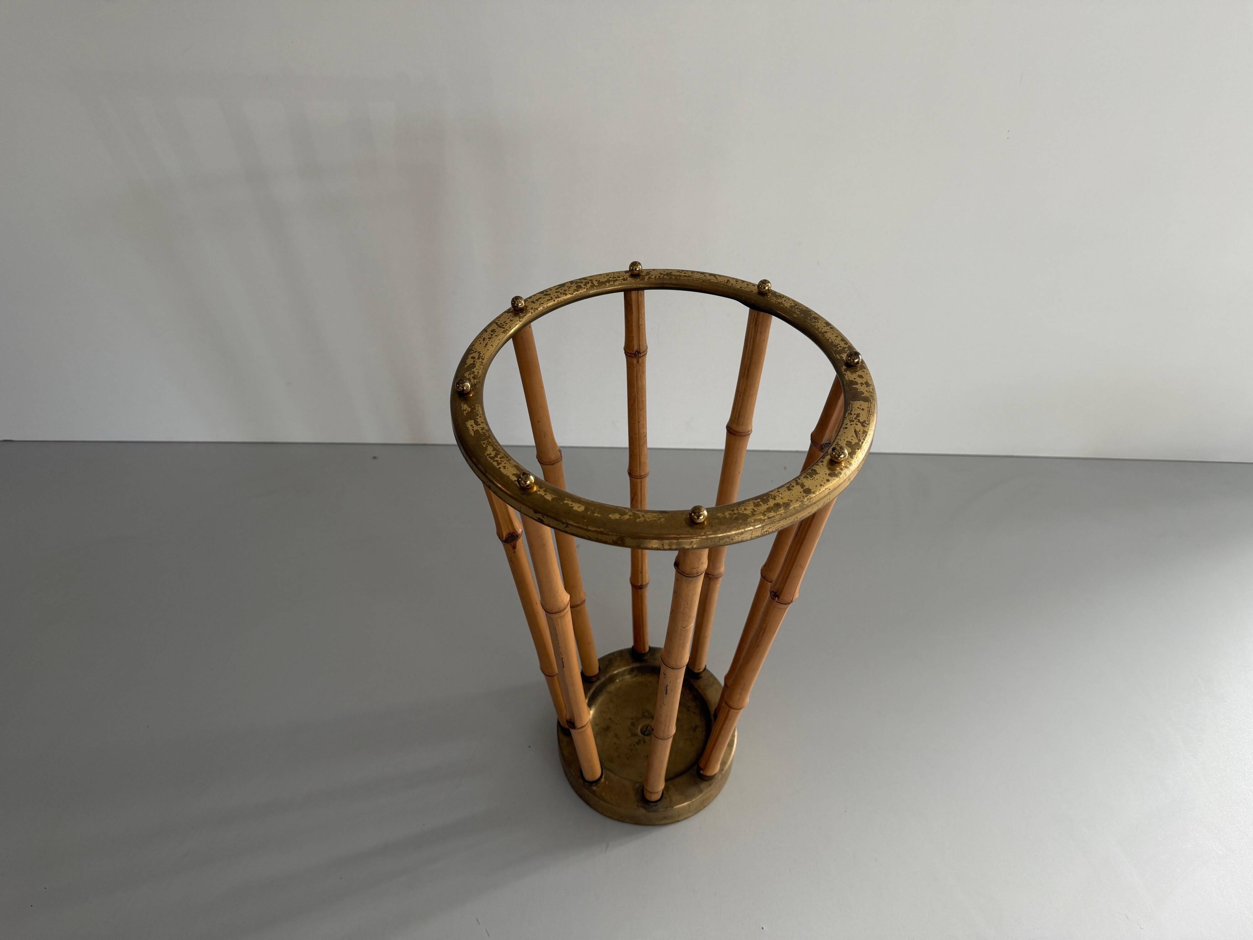 Bamboo and brass umbrella stand, 1960s, Germany