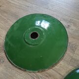 Set of 5 old green metal / industrial style pendant lamps