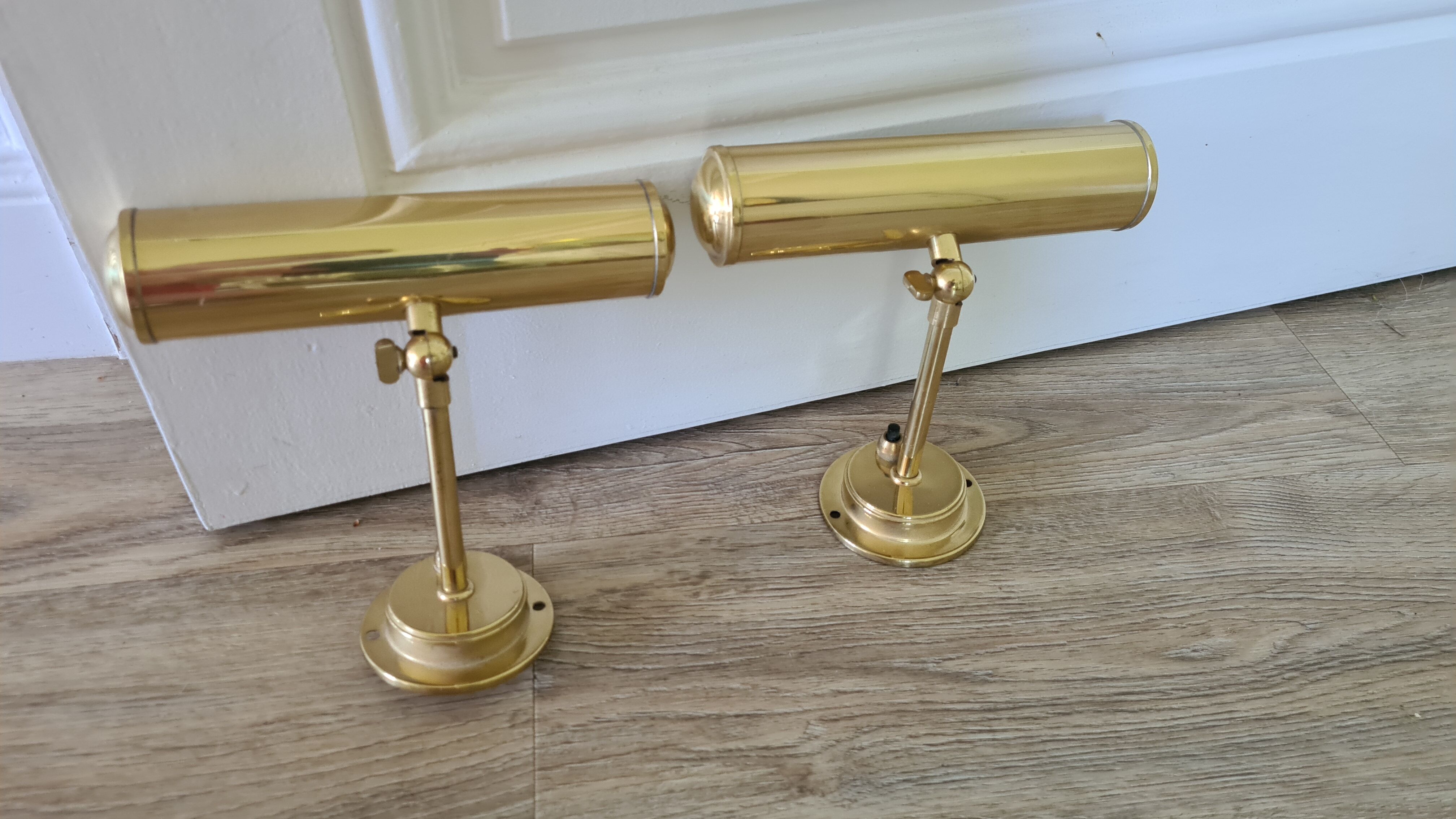Old pair of gilded brass wall sconces / night lights from the 70s