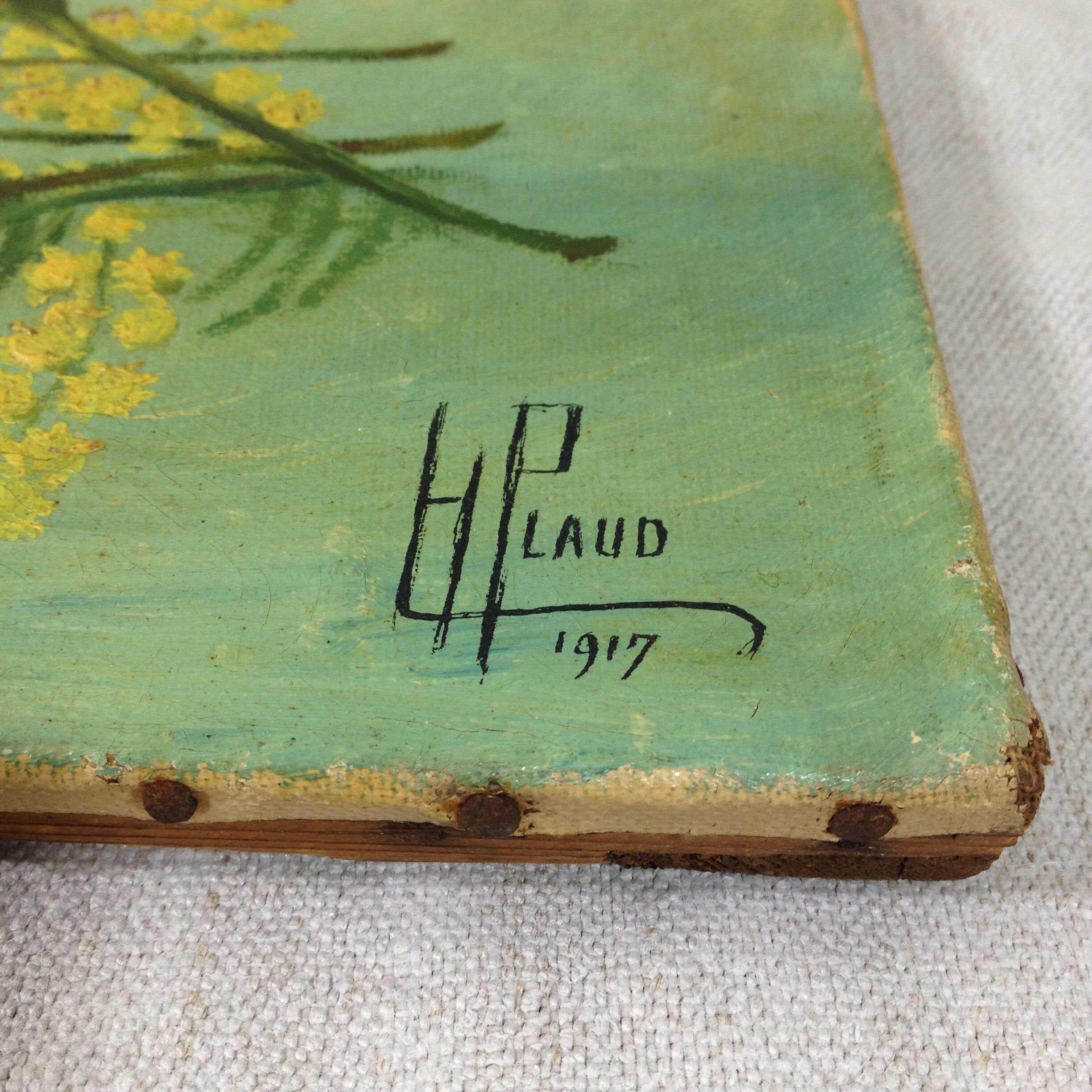 Old painting signed cut flowers 1917