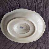 Antique sauceboat with lid in Gien earthenware, Rouen and dolphin decor