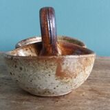 Stoneware salt and sauce dish from Puisaye, signed Jean-Pierre Prud’homme