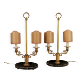Vintage table lamps from the first half of the 1900s in gilded bronze and marble.