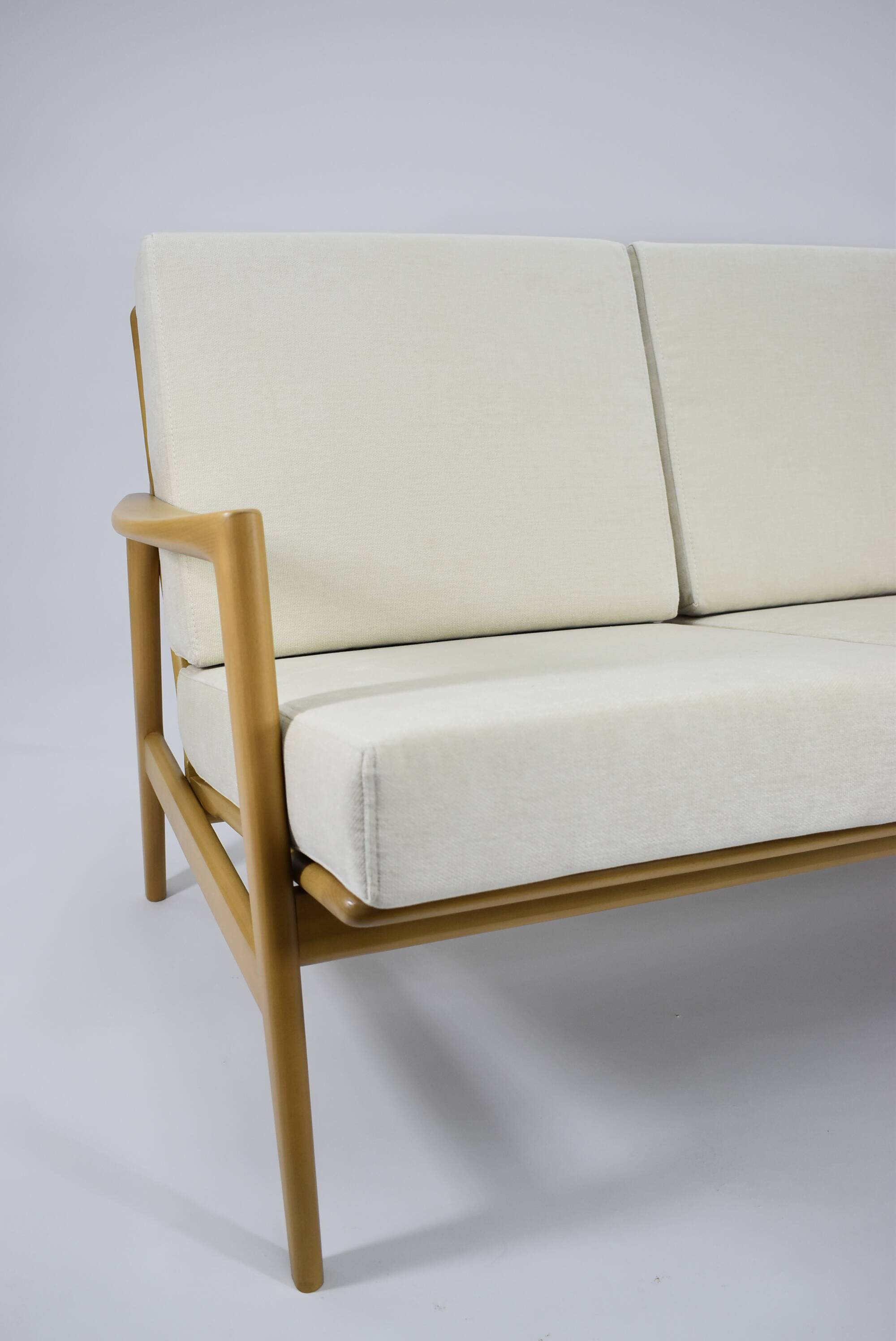 Original restored two-seater Sofa, cream, teak, 1960s