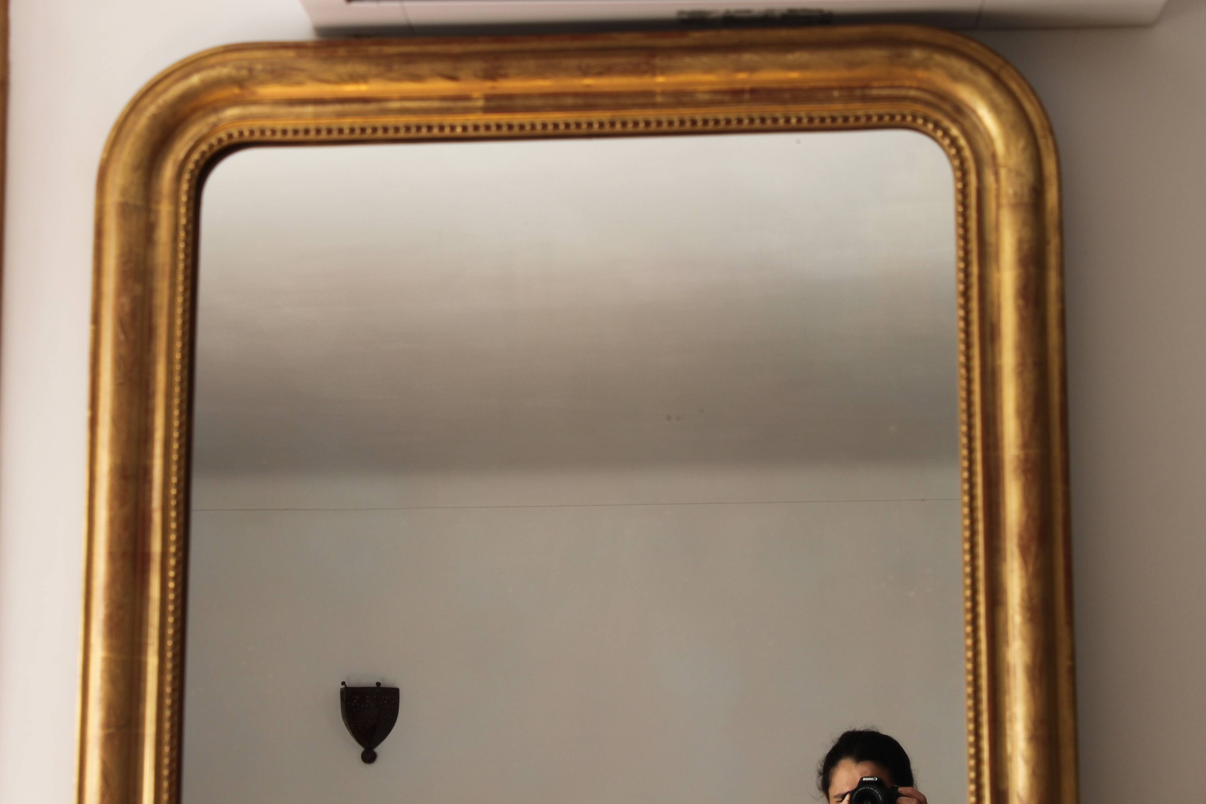 Gilded Louis Philippe mirror old with gold leaf, 126x90 cm