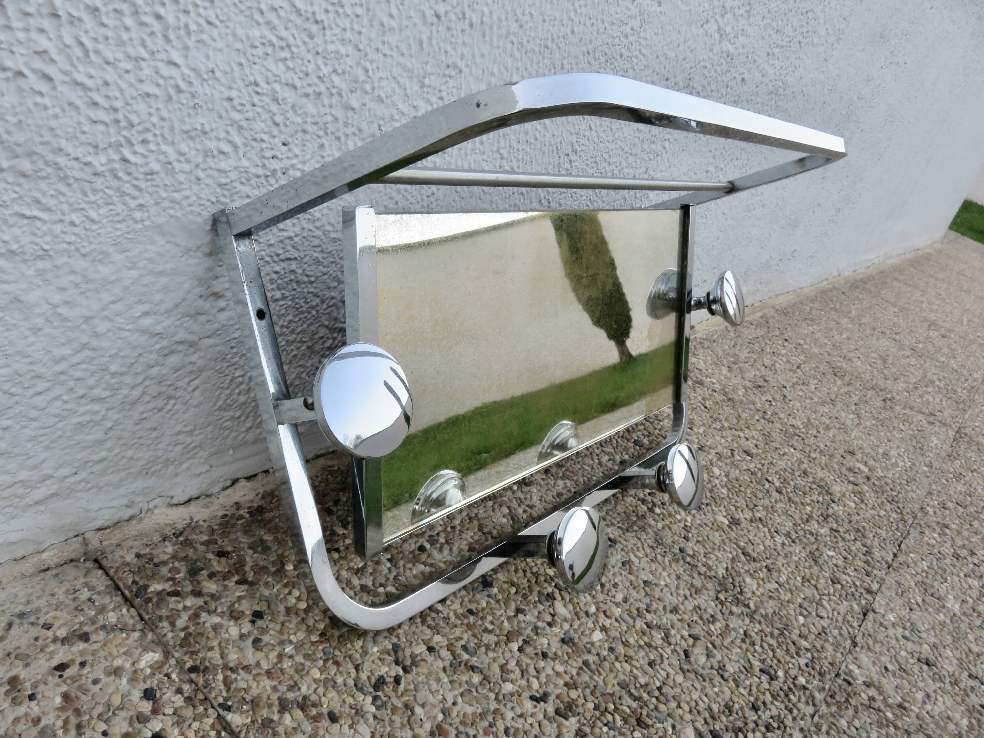 Coat rack, cloakroom, in chromed brass, 20s 30s