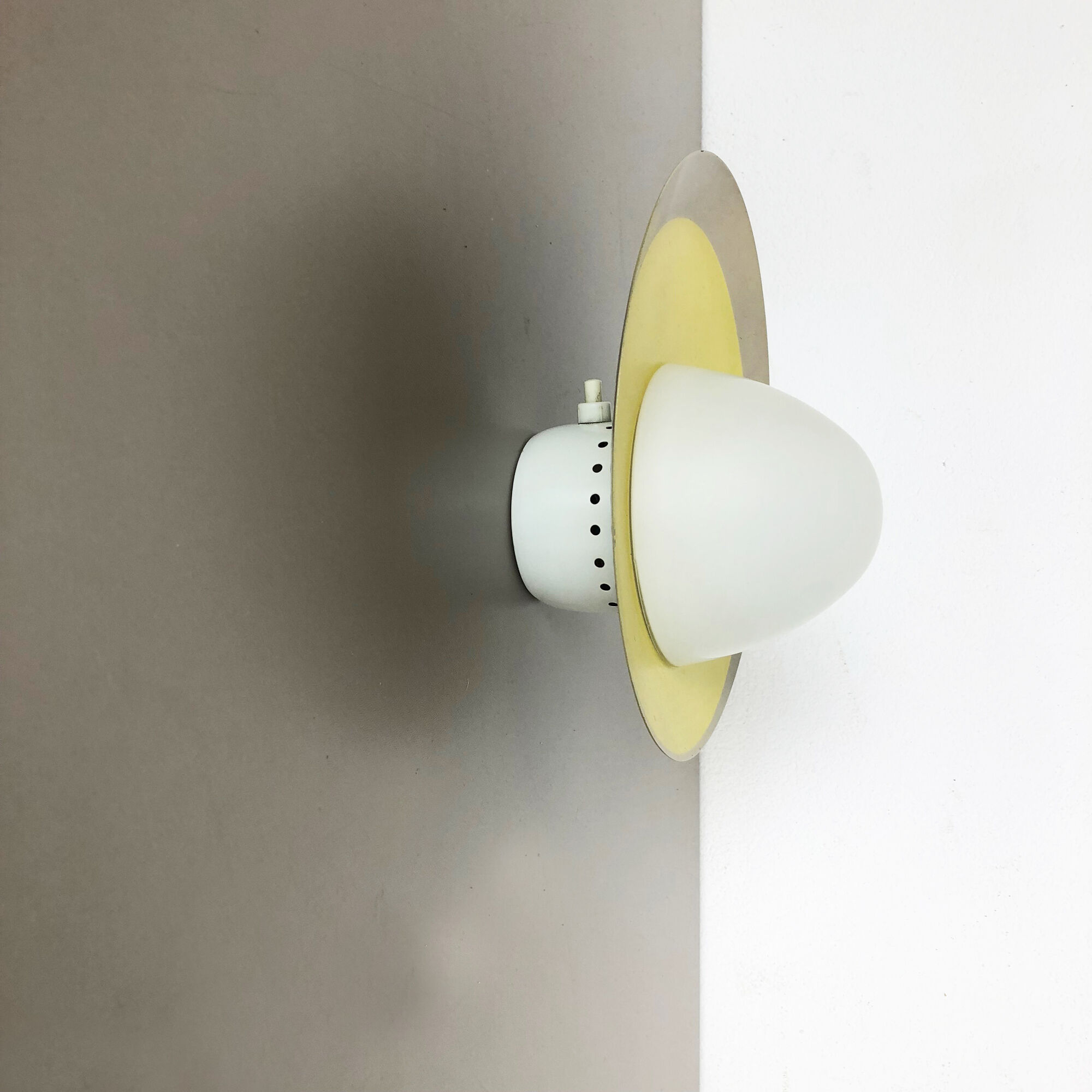 Round metal opaline glass wall light sconce, Italy, 1960s