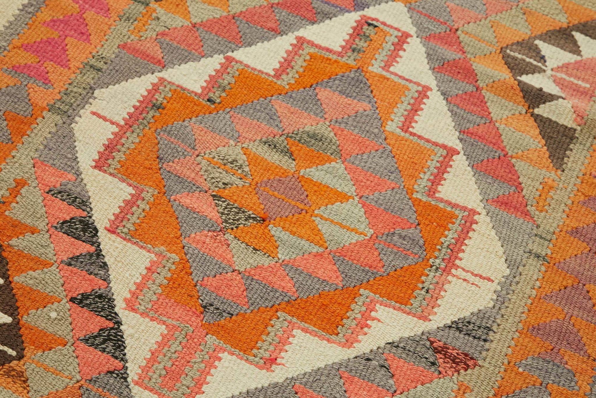 Turkish Handwoven Vintage Herki Kilim 107 cm x 342 cm