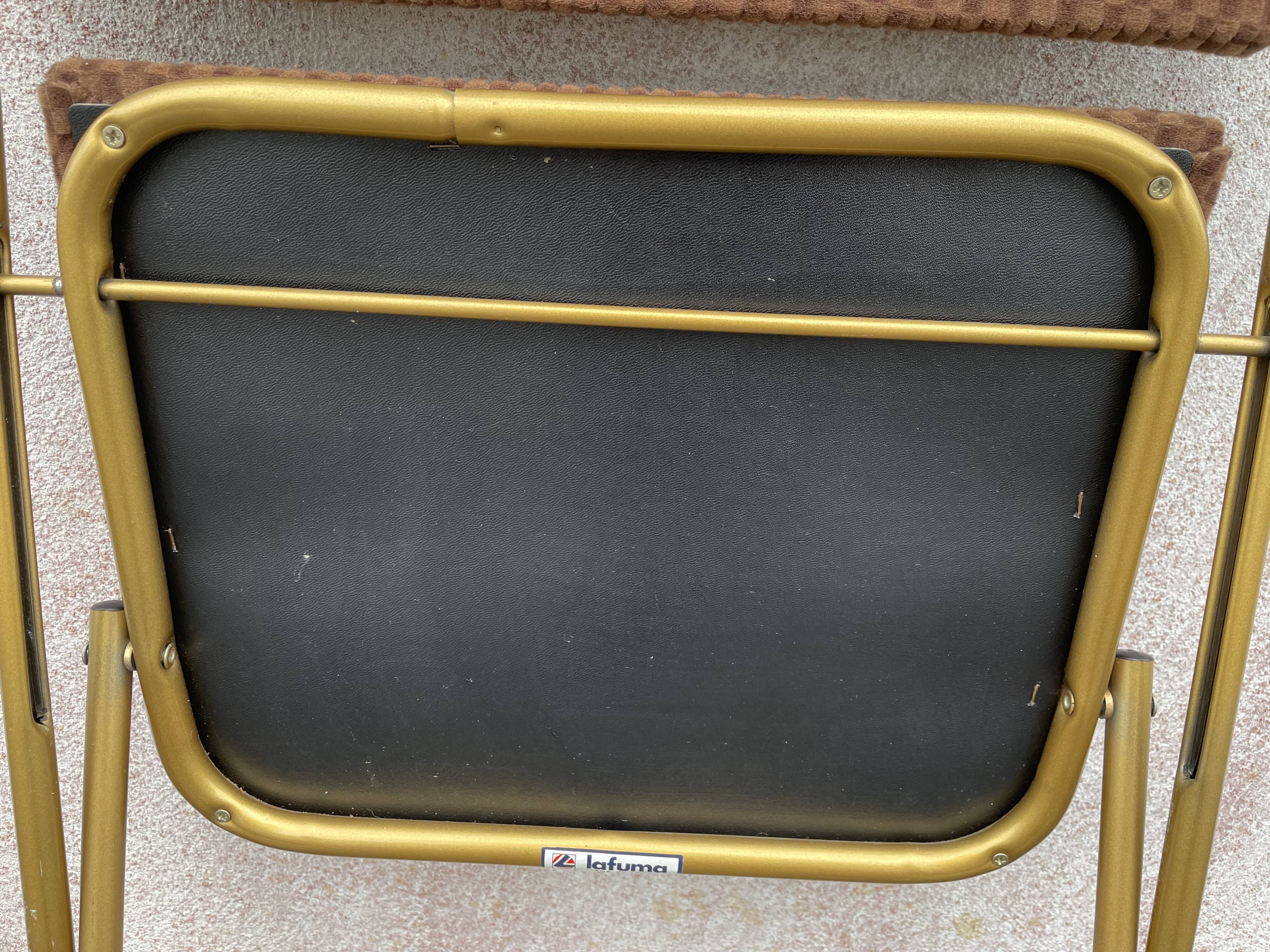 Chaise pliante dorée lafuma velours damier  60/70’s