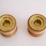 Pair of vintage candle holders in wood and brass