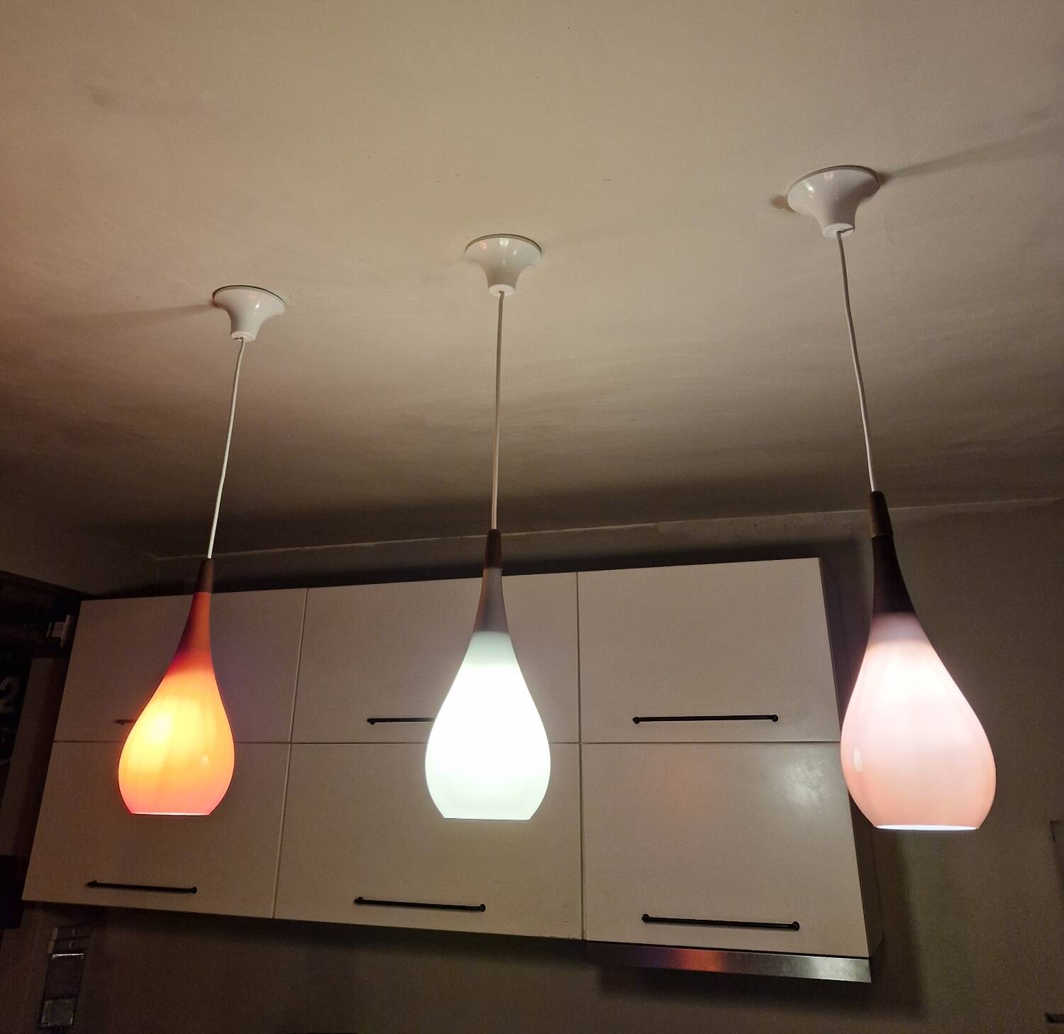 Scandinavian suspension trio Holmegaard 1960, opal glass blown.