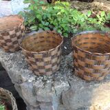 Suite of three cache pots imitation wicker braided by Emsa / vintage 60s-70s