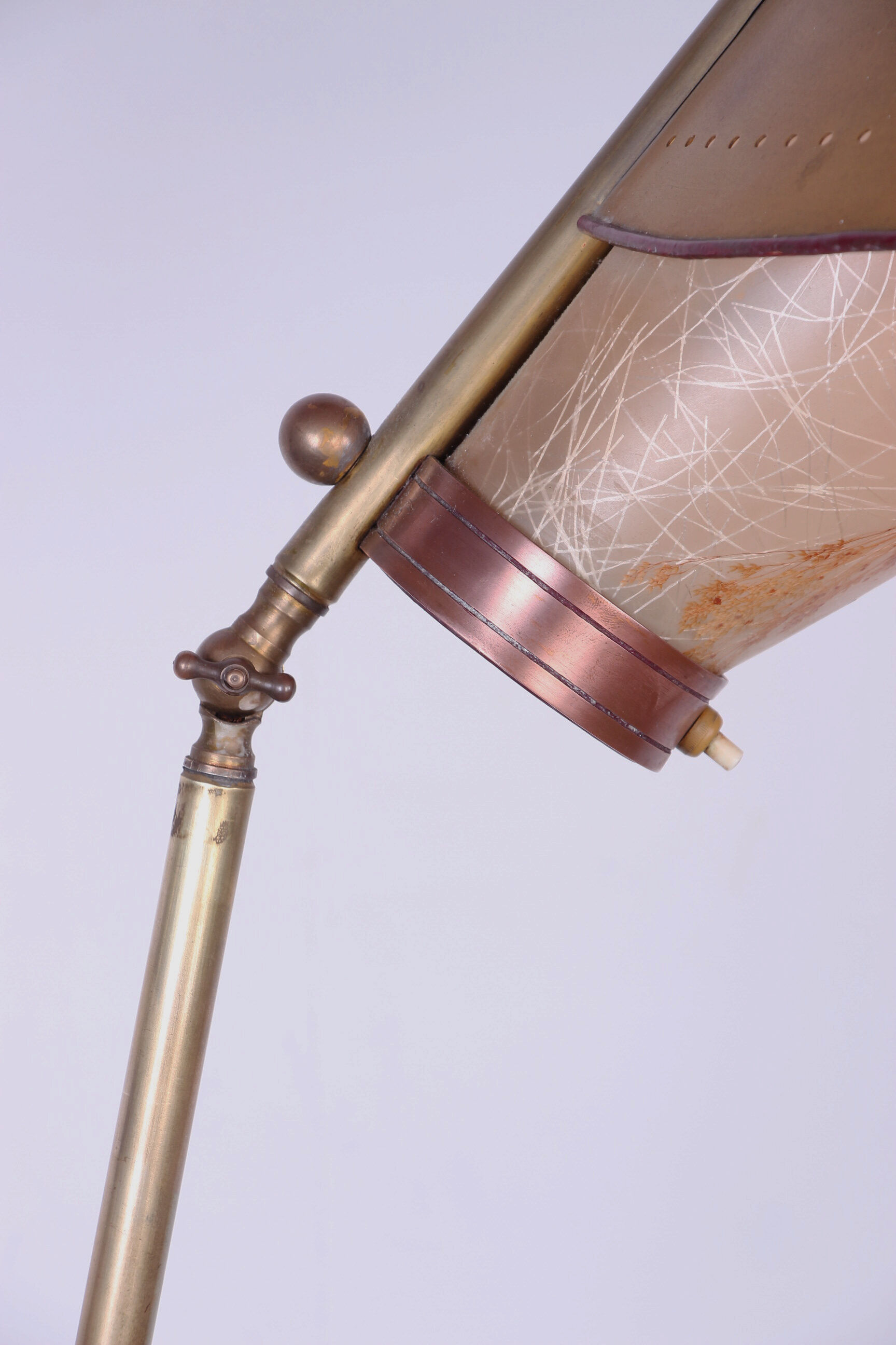 Italian brass floor lamp with conical shaft, adjustable in tilt and height, 1950