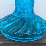 Pair of molded pressed blue glass candle holders