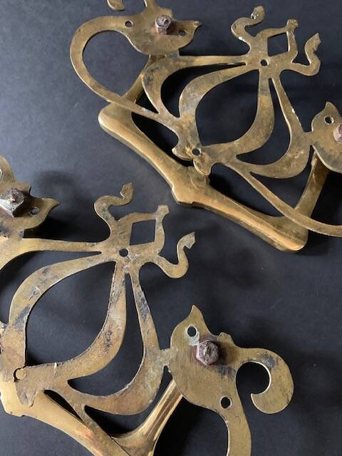 Large Art Nouveau gate handles in gilded brass/Arabesque handles