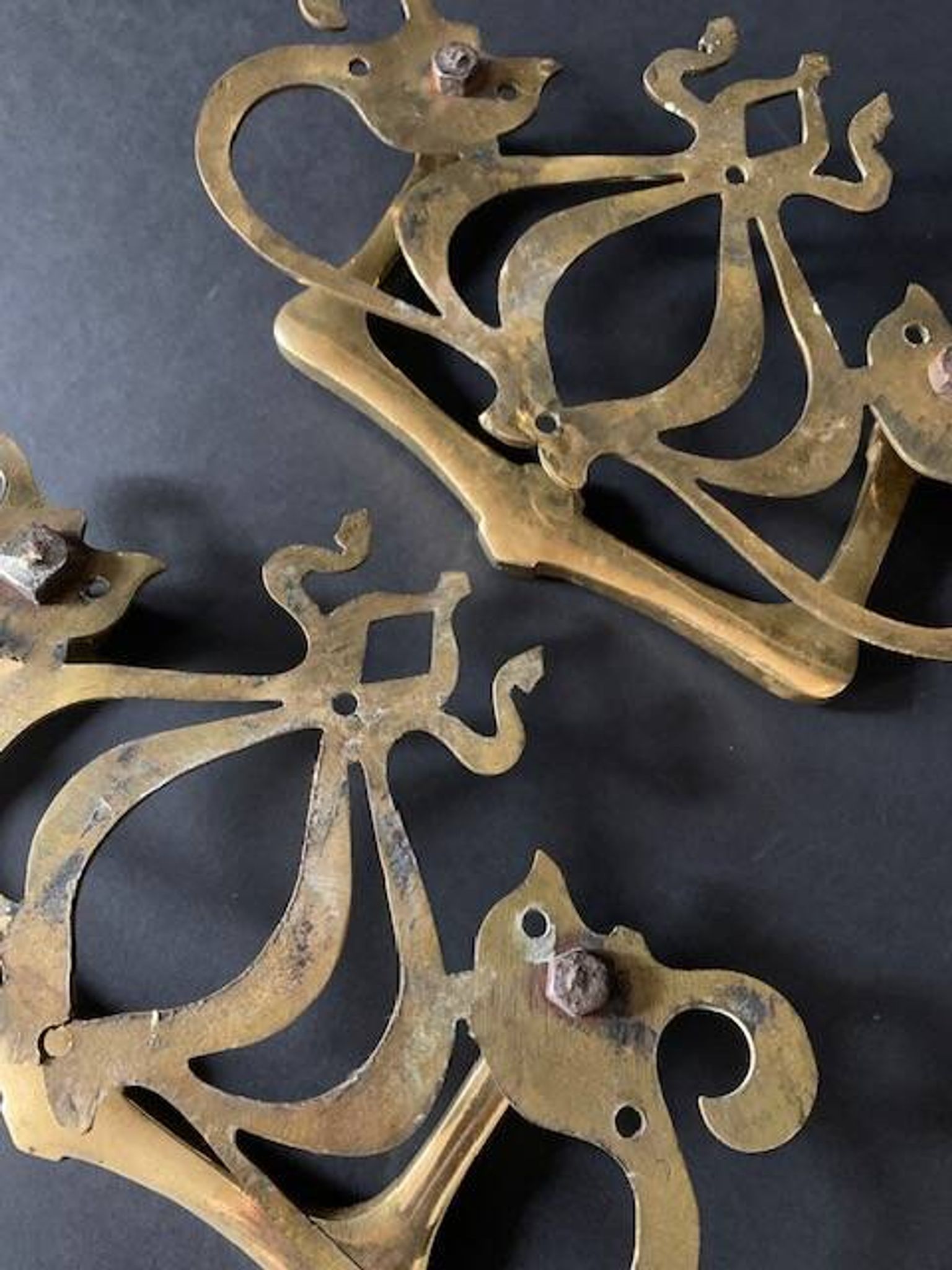 Large Art Nouveau gate handles in gilded brass/Arabesque handles