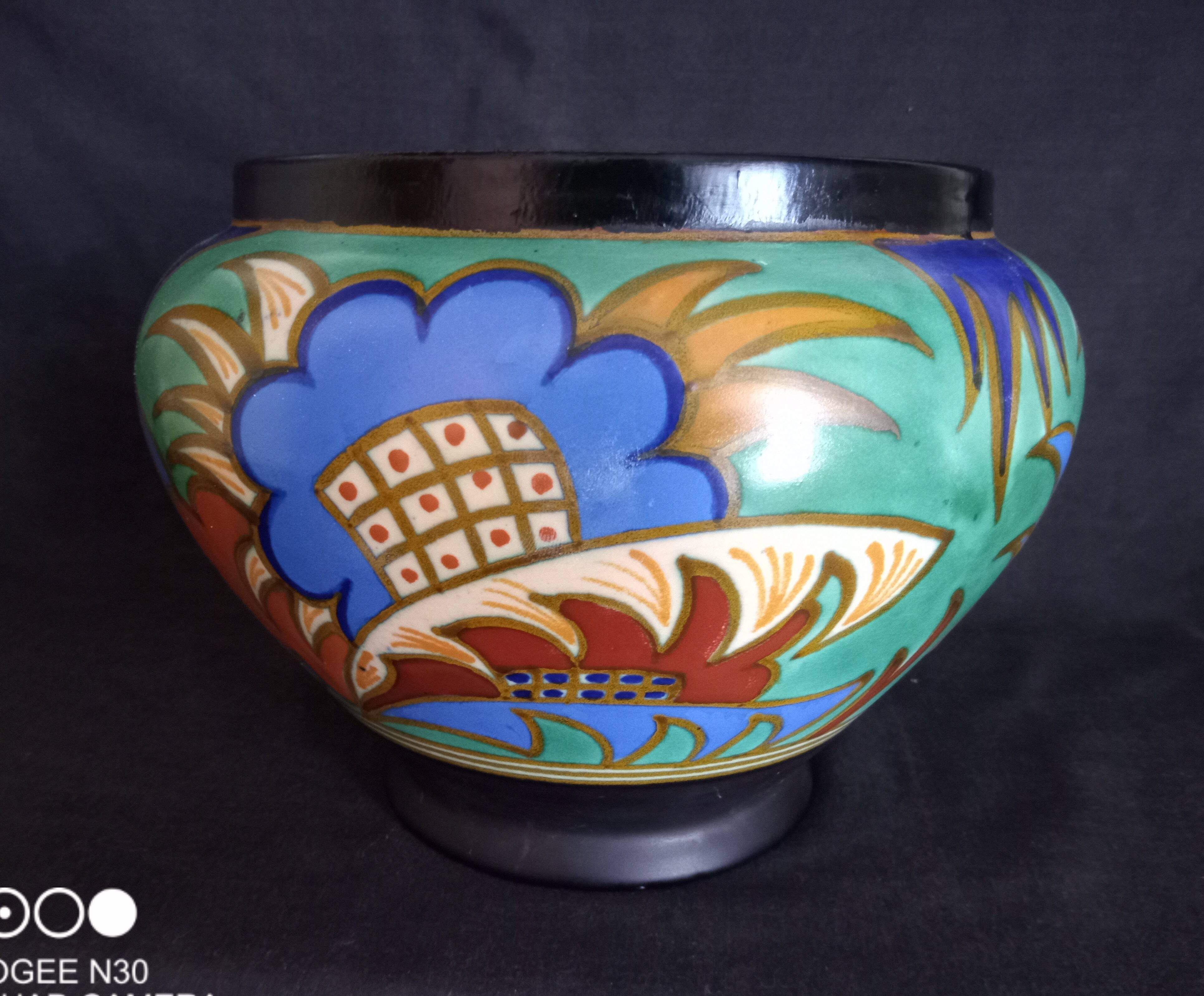 Large Gouda Vase, Art Deco geometric patterns, 1920s
