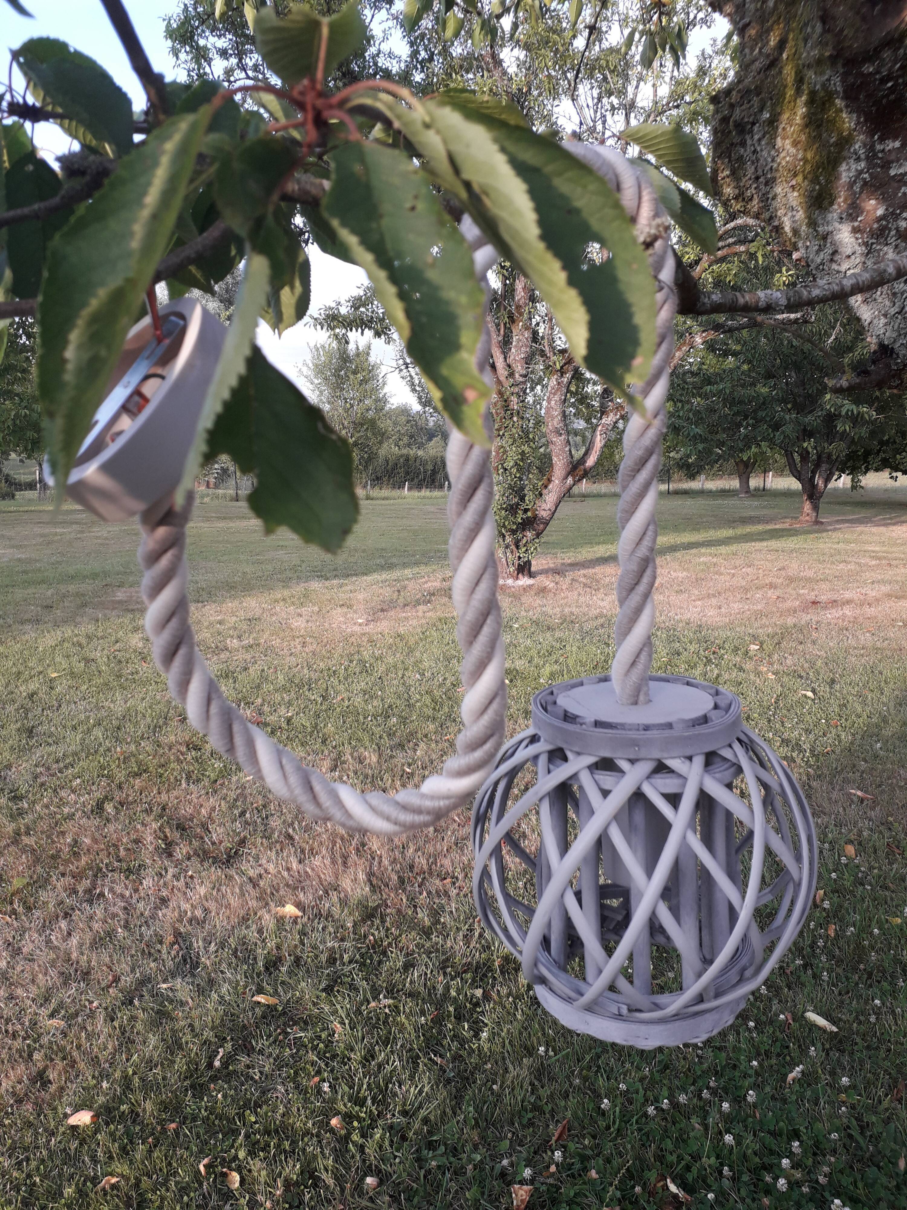 Suspension corde + boule osier