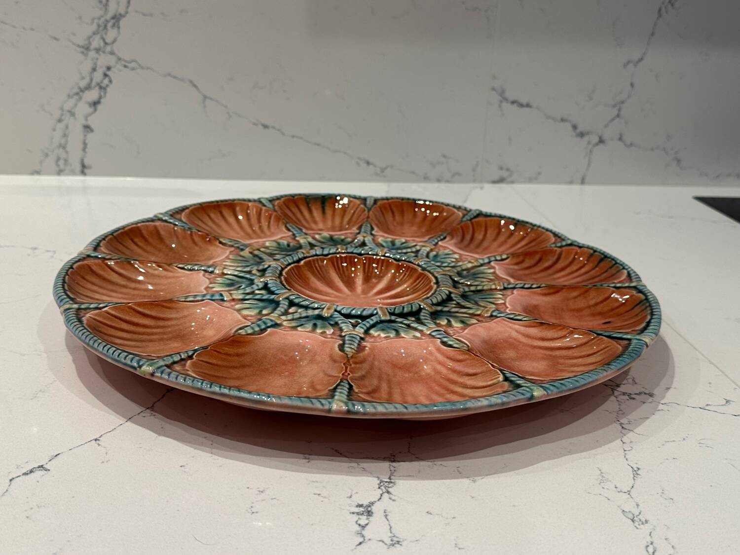 Sarreguemines earthenware oyster dish