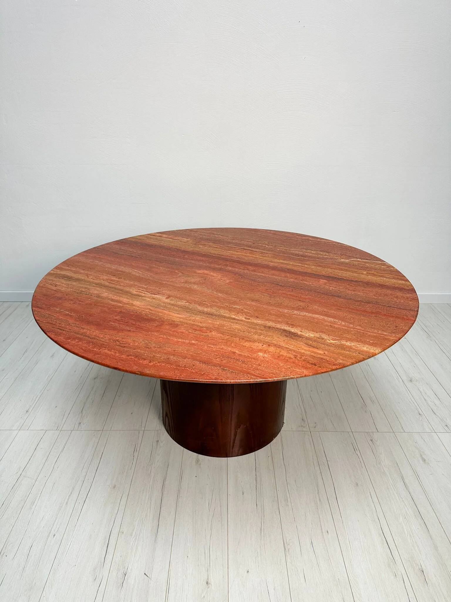 1970s Vintage Extra Large Round Red Travertine Dining Table